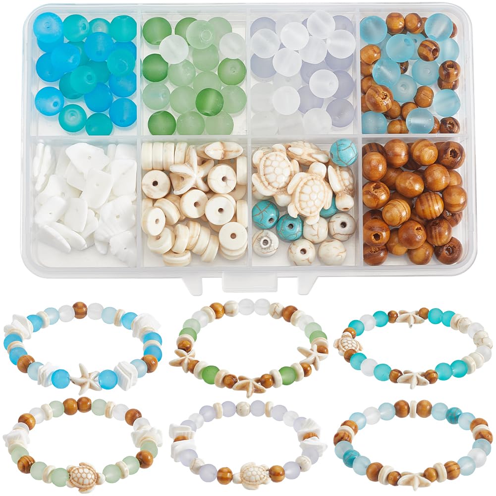 Kit fabrication bijoux océan et perles verre dépoli pour loisirs créatifs