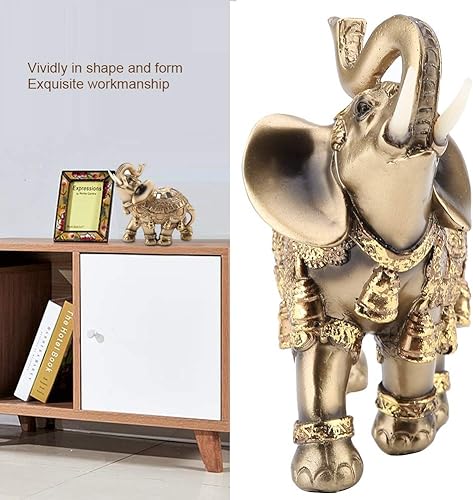Miniatura 8 de ZJchao Escultura de elefante dorado, artesanía de la suerte, estatua de elefante dorado de Feng Shui, figura de riqueza para decoración del hogar (L)
