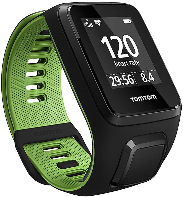 TomTom Small Strap Runner 3 GPS Running Watch with Heart Rate Monitor and Music - Black/Green