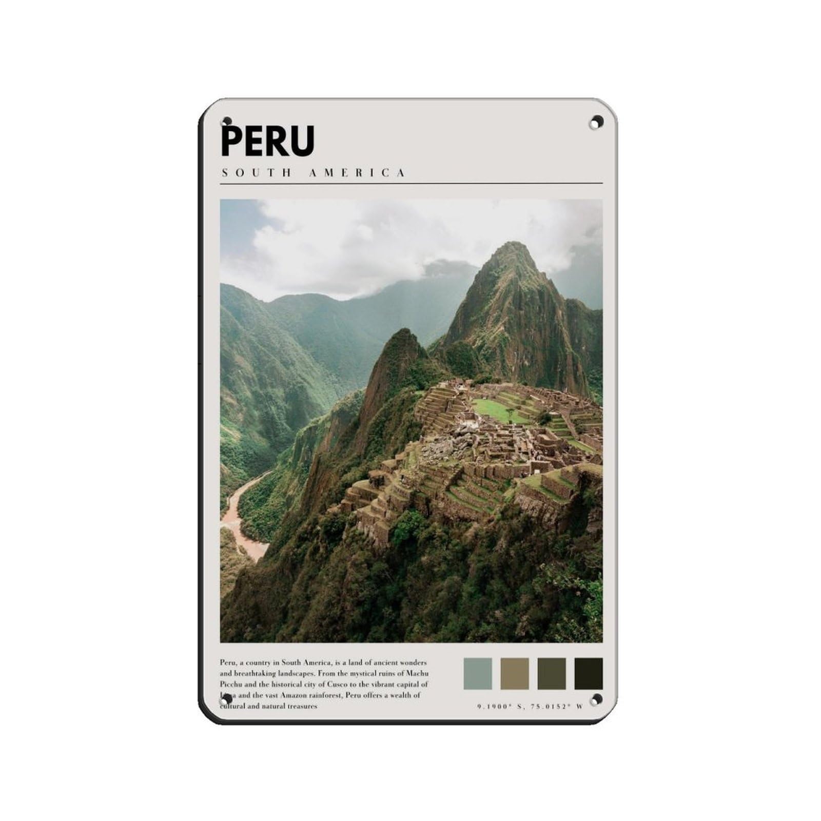 Machu Picchu Poster Peru Art Tin Sign Vintage Metal Pub Club Cafe Bar Home Wall Art Decoration Poster Retro 8x12inch(20x30cm)