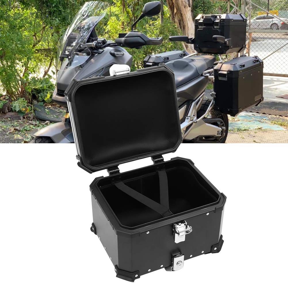 BigKing Motorrad Topcase 45L – Wasserdichter Motorradkoffer mit Schloss & 2 Schlüsseln, Universal Heckbox für Roller & Motorrad, CNC-Aluminium Gepäckbox (Schwarz)