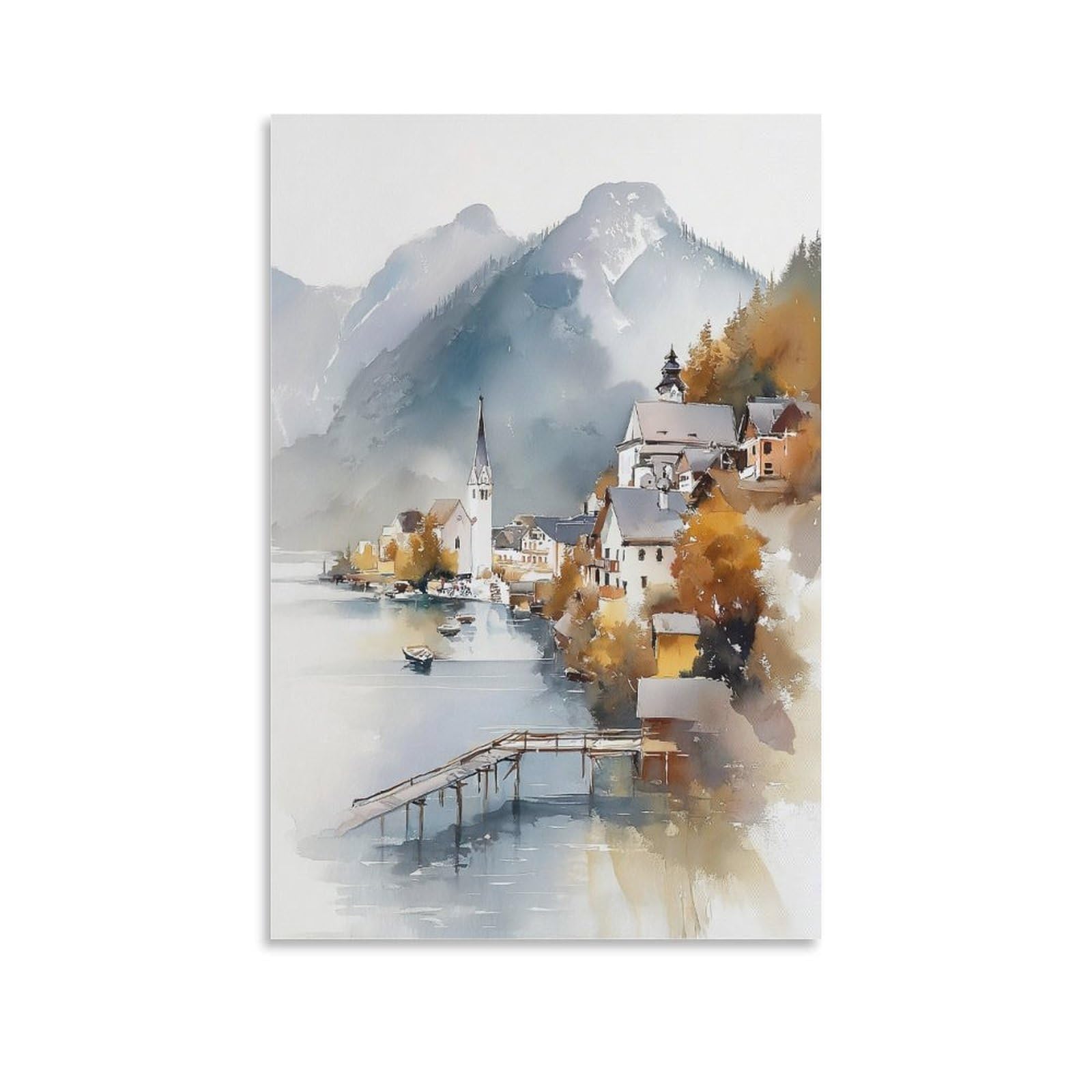 LCYNNH Skagway Coastal Town 24x36inch(60x90cm) Vintage Travel Poster Watercolor Canvas Art