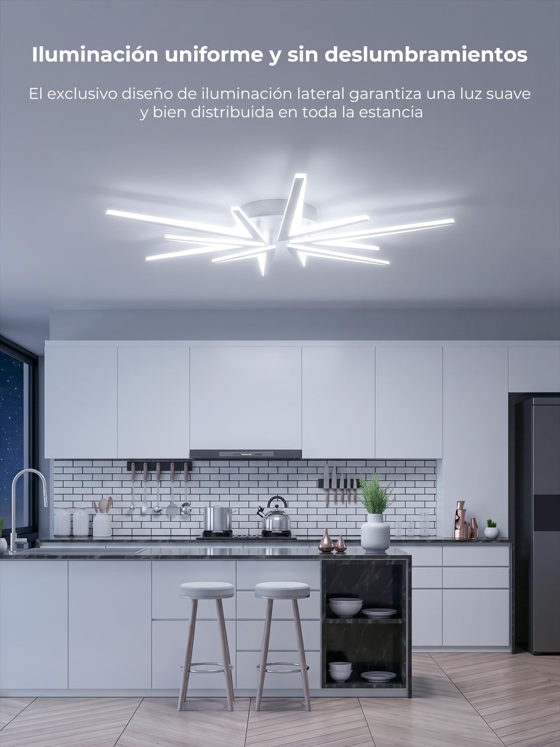 Lámpara Techo Salón Led Regulable con Mando a Distancia, 92cm Plafon Led Techo, Luces de Techo 72w LED 6800lm, Blanco