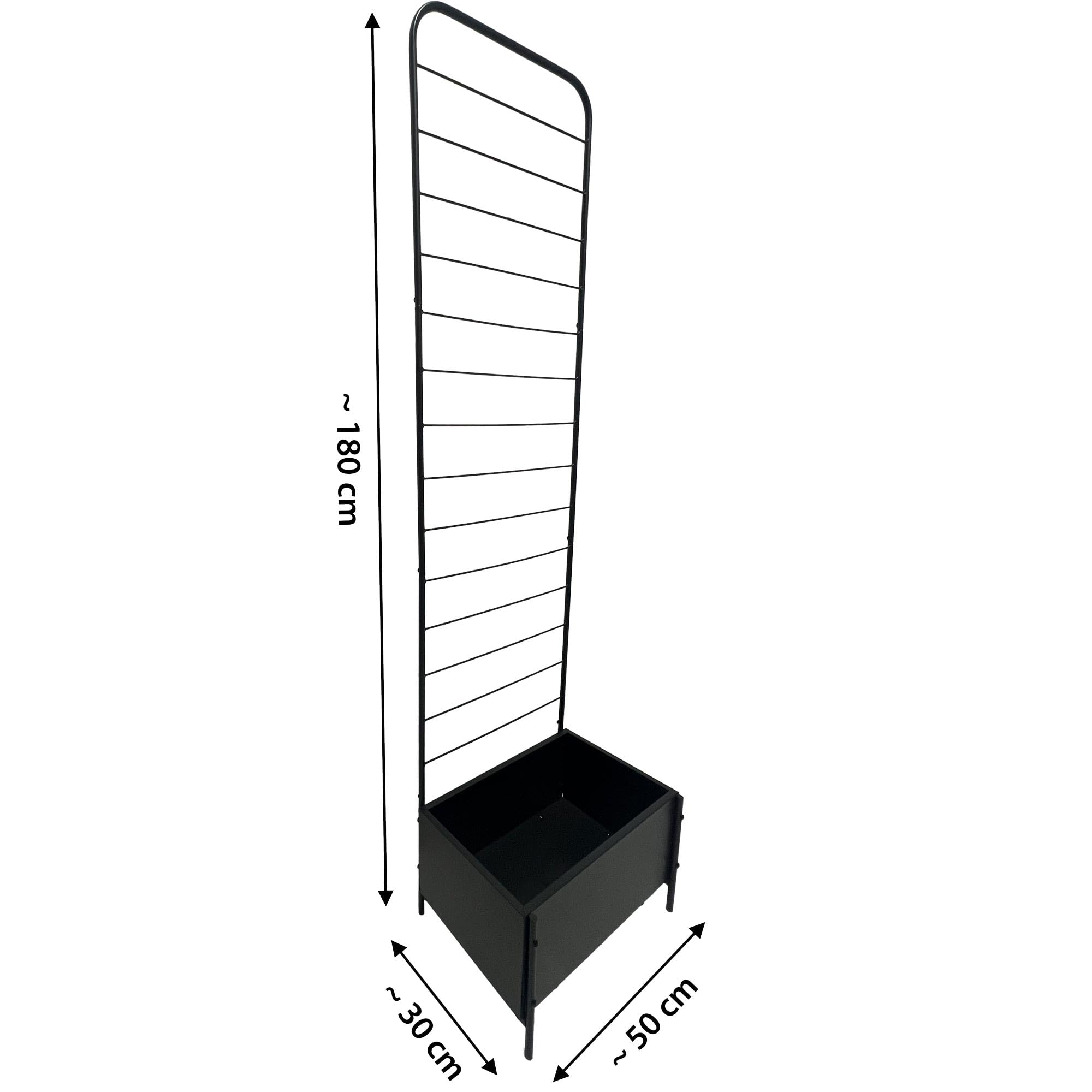 dobar Jardinière XL en métal avec Treillis - Jardinière en Acier revêtu par pulvérisation pour Plantes grimpantes - Peu encombrant pour Balcon, terrasse et Jardin - 50 x 30 x 180 cm - Noir