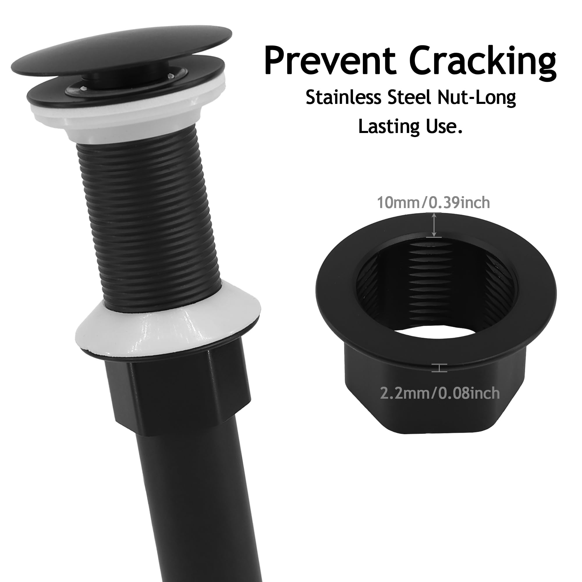 Juego de 4 tapones de drenaje sin desbordamiento, conjunto de drenaje desplegable con cesta de colador desmontable, antiobstrucción integrada, tuerca de acero inoxidable mate negro