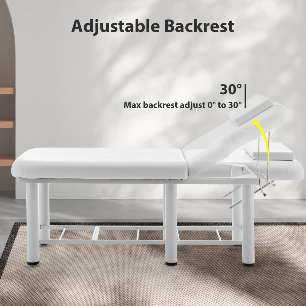 Professioneller Massagetisch, Rückenlehne verstellbar, abnehmbare Kopfstütze, untere Regalaufbewahrung, Memory Foam Layer Salon Bed, Weiß