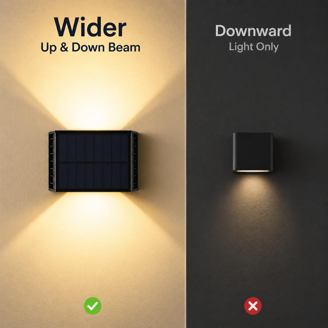 Lámparas solares para exteriores, 3000 K, lámpara de pared solar para exteriores, IP65, resistente al agua, lámparas solares de 0° - 120°, ángulo de haz ajustable para jardín, balcón, terraza