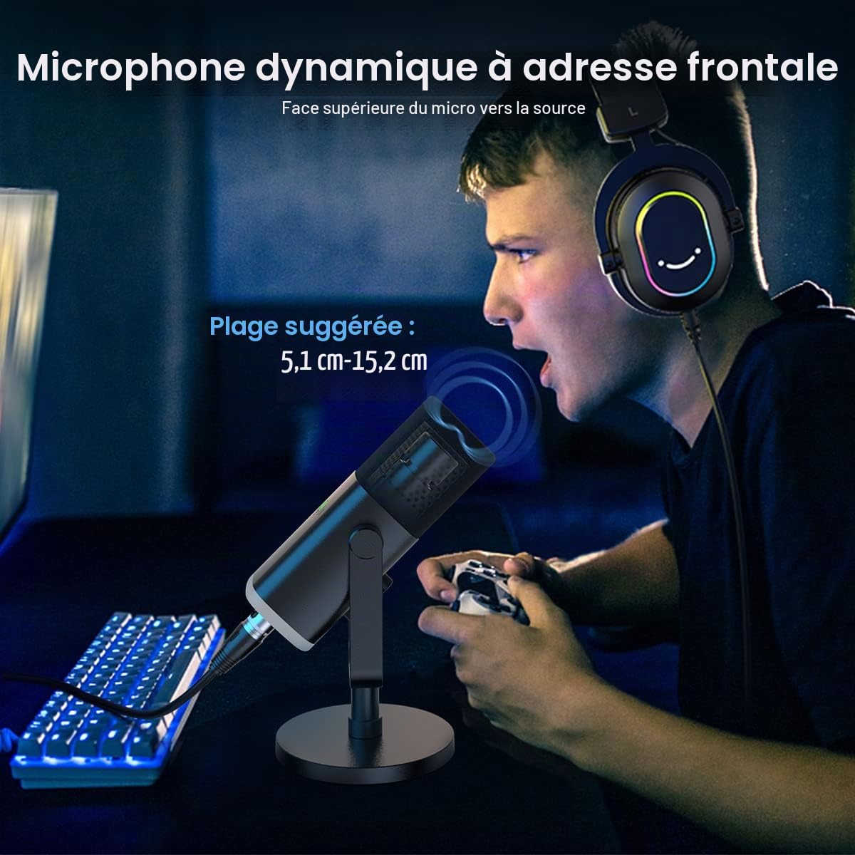 Microphone de jeu FIFINE XLR/USB, micro dynamique de streaming en studio, microphone de bureau pour ordinateur pour podcast, voix off, enregistrement, avec RGB, mute, prise casque de surveillance