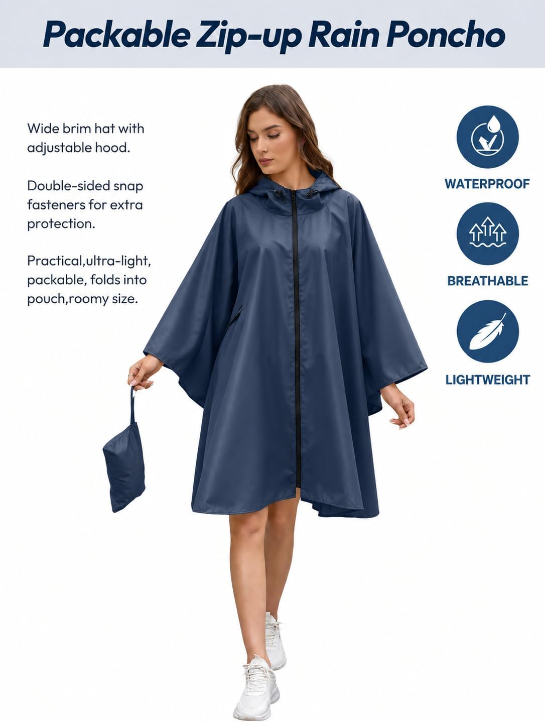 CRIPOM Rain Poncho Waterproof Raincoat Pocket Jacket for Women/Men/Adult