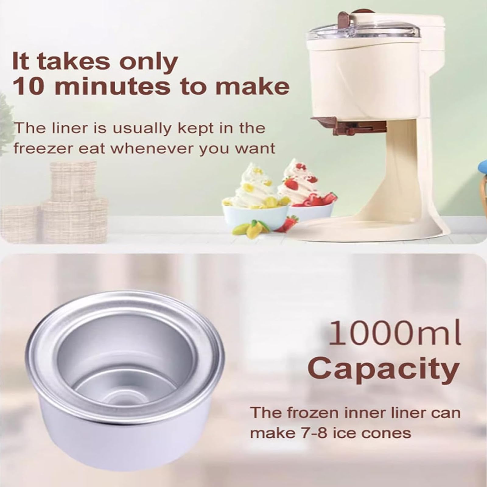 Gelatiere, Mini Macchina per Gelato Soft Completamente Automatica alla Frutta, Facile da Usare, Ideale per Preparare Un Sano Sorbetto Soft, 220 V