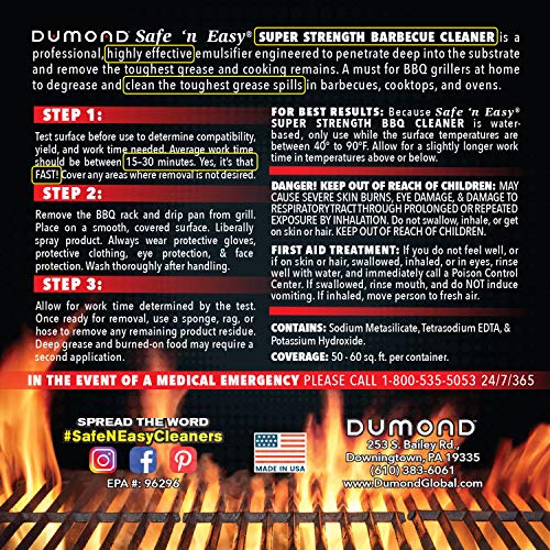 Safe 'n Easy BBQ Grill Cleaner and Degreaser Spray, Heavy Duty Low Odor, No Scrubbing, Spray On, Rinse Off (22 oz Spray, 1 Gallon Refill)