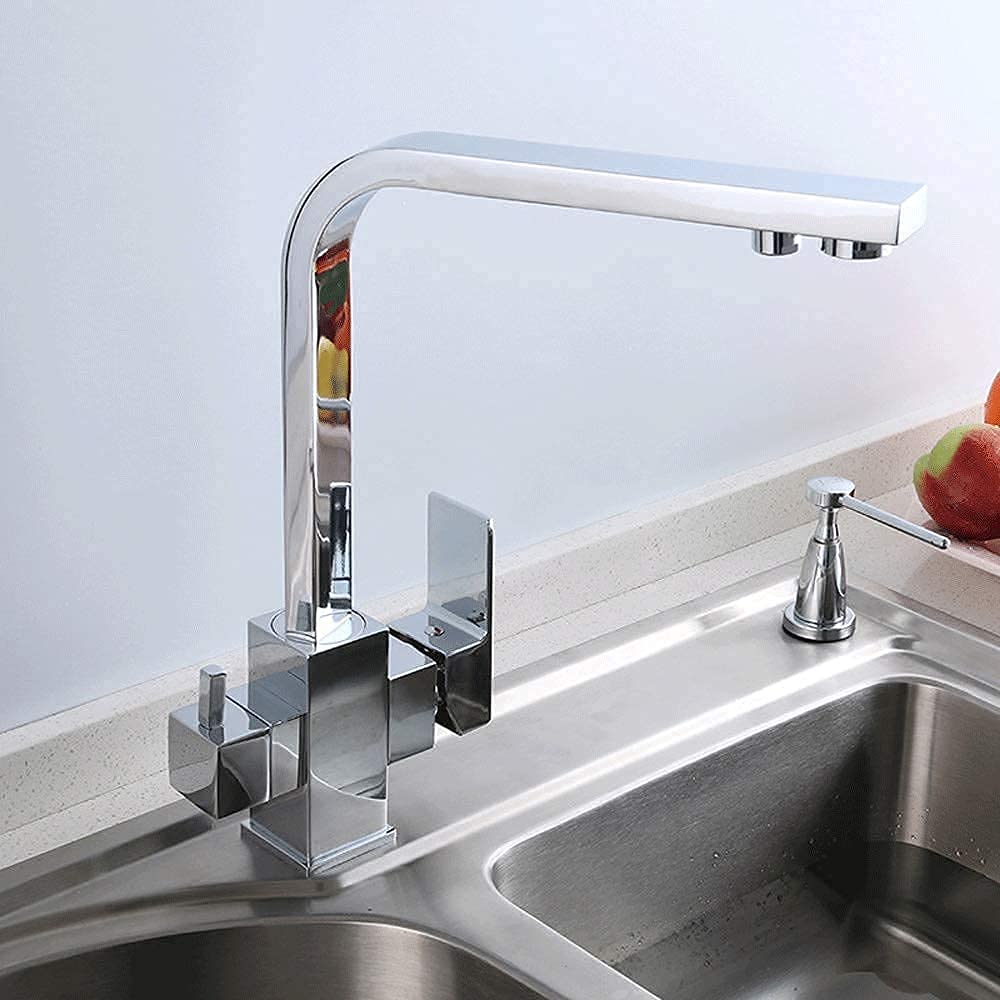 Robinet de filtre à eau pour évier de cuisine mitigeur laiton double poignée