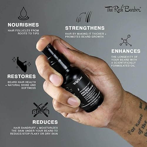 Miniatura 5 de The Rich Barber Pro Rich - Aceite de barba para hombre, 1 onza, suaviza la barba y promueve el crecimiento espeso con aceite de ricino, aceite de