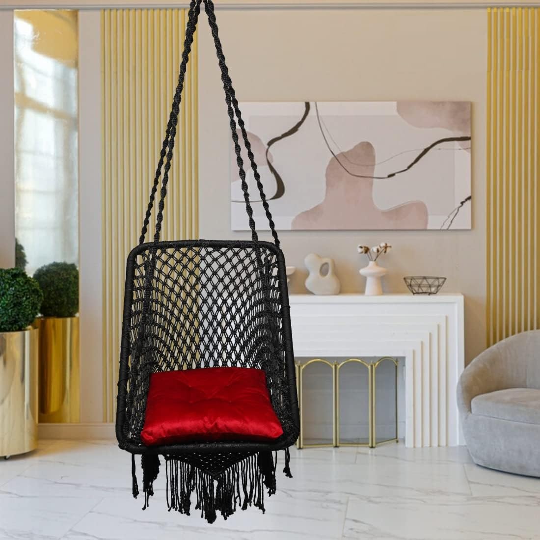 Swing for Adults/Jhula for Adults/Swing for Living Room/Swing for Balcony/Swing Chair/Swing for Adults for Home/Premium Square Hanging Swing/Includes Hanging Kit & Sitting Cushion-Black-image-42
