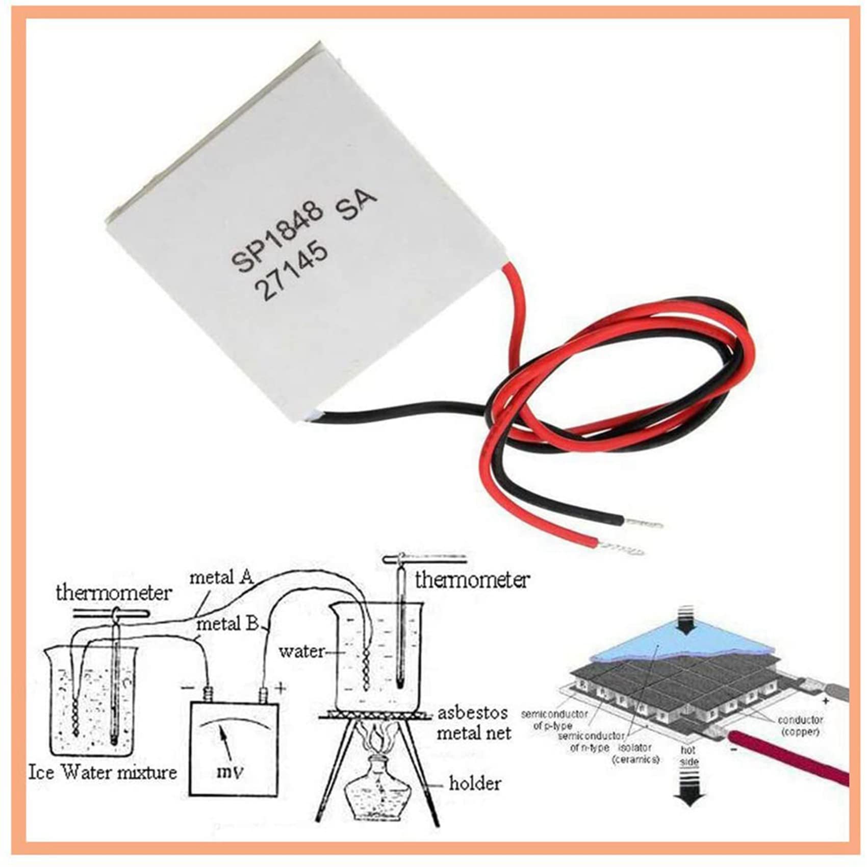 Peltier TEG-Modul, 40 x 40 mm, thermoelektrisch, SP1848-27145, 10 Stück