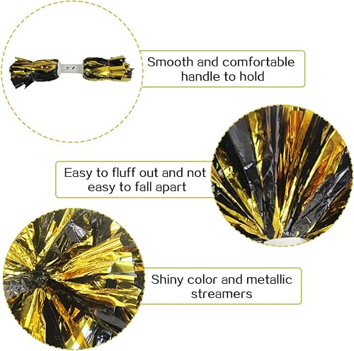 Miniatura 5 de Hooshing 2 pompones profesionales de animadora con mango de bastón (sin cierre de cremallera) para animadoras de equipo, deportes, fiesta,