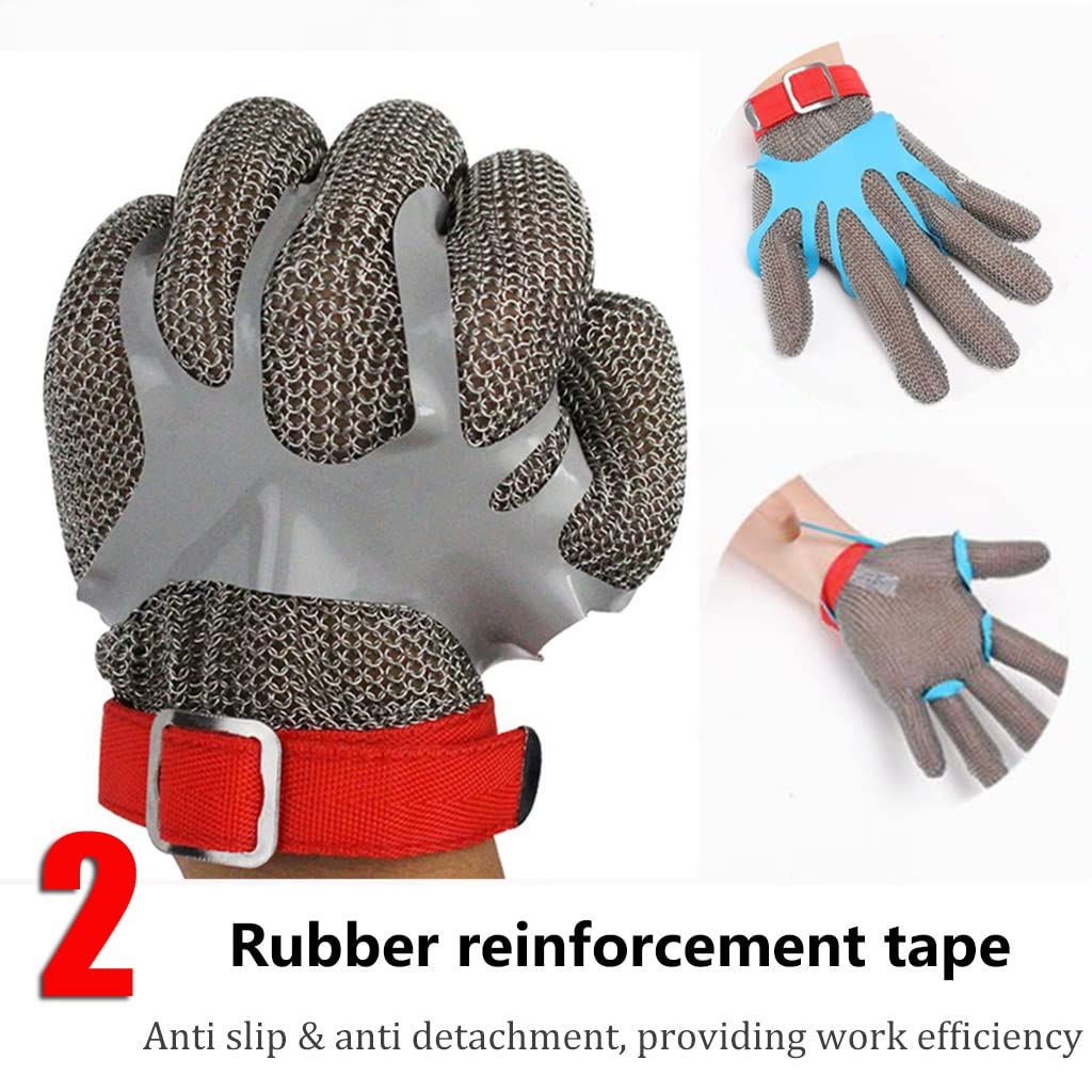 Guantes de Trabajo Anticorte Guantes anticorte de cota de malla de Metal, guantes de trabajo de seguridad for cortar carne, muñequera ajustable (Size : A pack of one/XXL)