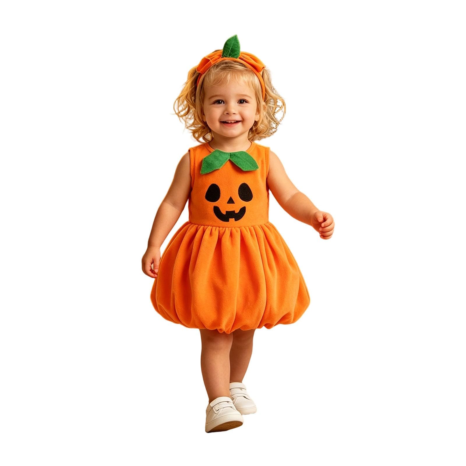 Toddler Halloween Costumes Pumpkin Style Dress Girls Sleeveless Adorable Halloween Themed Infant Toddlers Costumes Funny Outfits Soft Comfortable Knit Easy On (4-Orange, 1-2 Years)