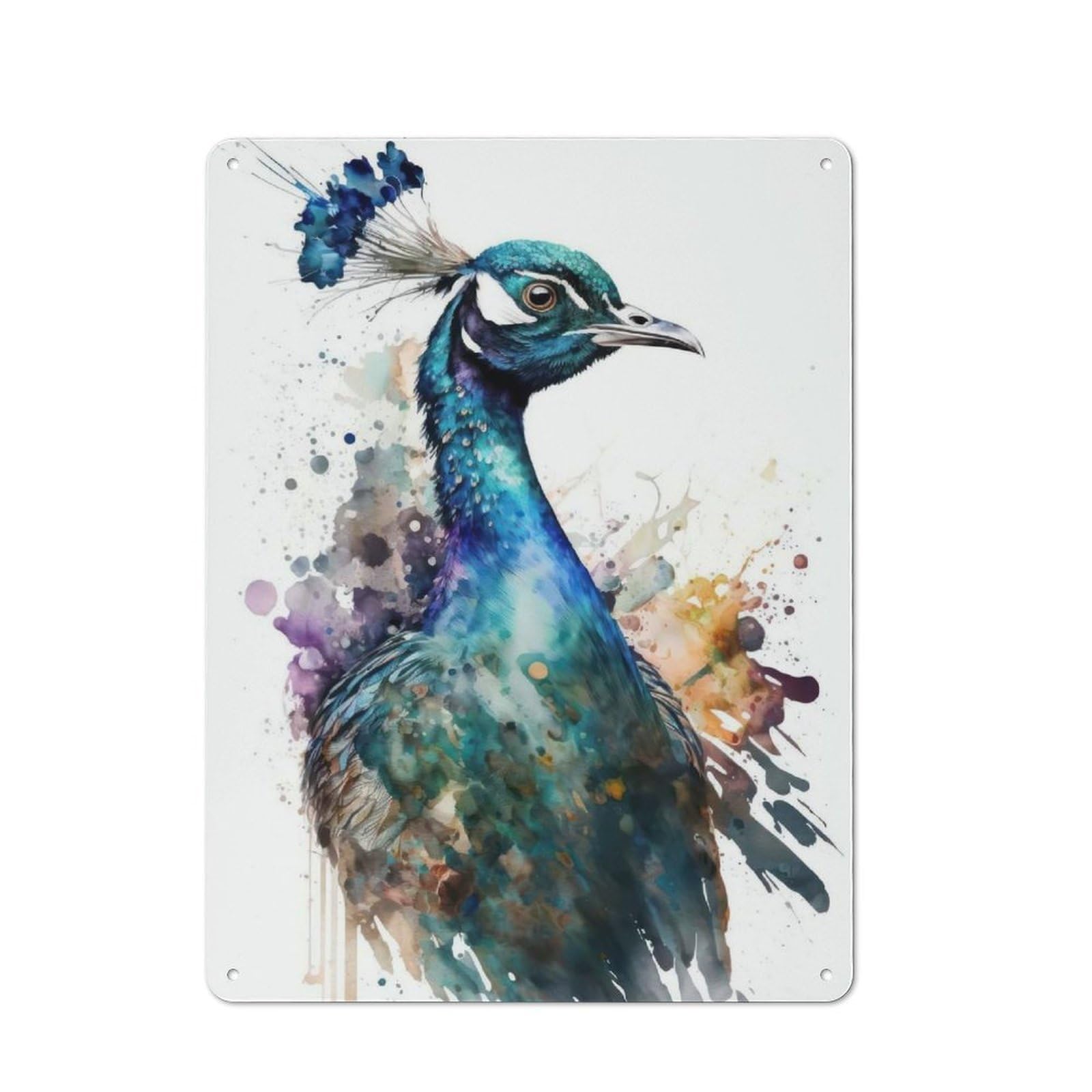 Bird Peacock Watercolor Retro-style Tin Sign 40x30cm for Living Room Or Hallway, for Home Wall Decor Collectors Refreshing A Room in Autumn