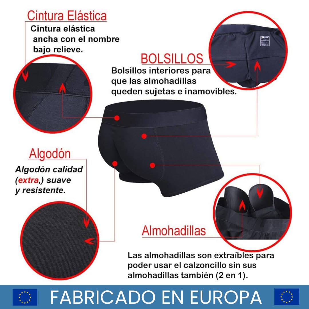 ARIUS Calzoncillo Boxer con Relleno Trasero para Aumentar el Volumen y tamaño de glúteos y Levanta - Push up y Relleno de Nalgas - Men’s Padded Buttocks - Men's Shapewear