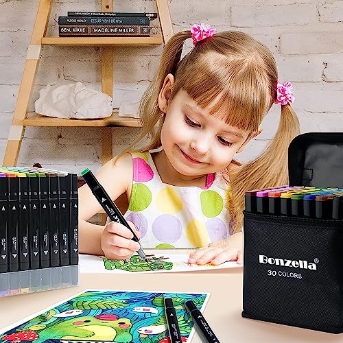 Image of Dual Tip Colorful Art Markers Sketch Pens 48 Colors with Carrying Case For Painting Sketching Calligraphy Drawing, Chisel & Fine Tip Permanent Colouring Marker For Kids Adult, Multicolor (48)