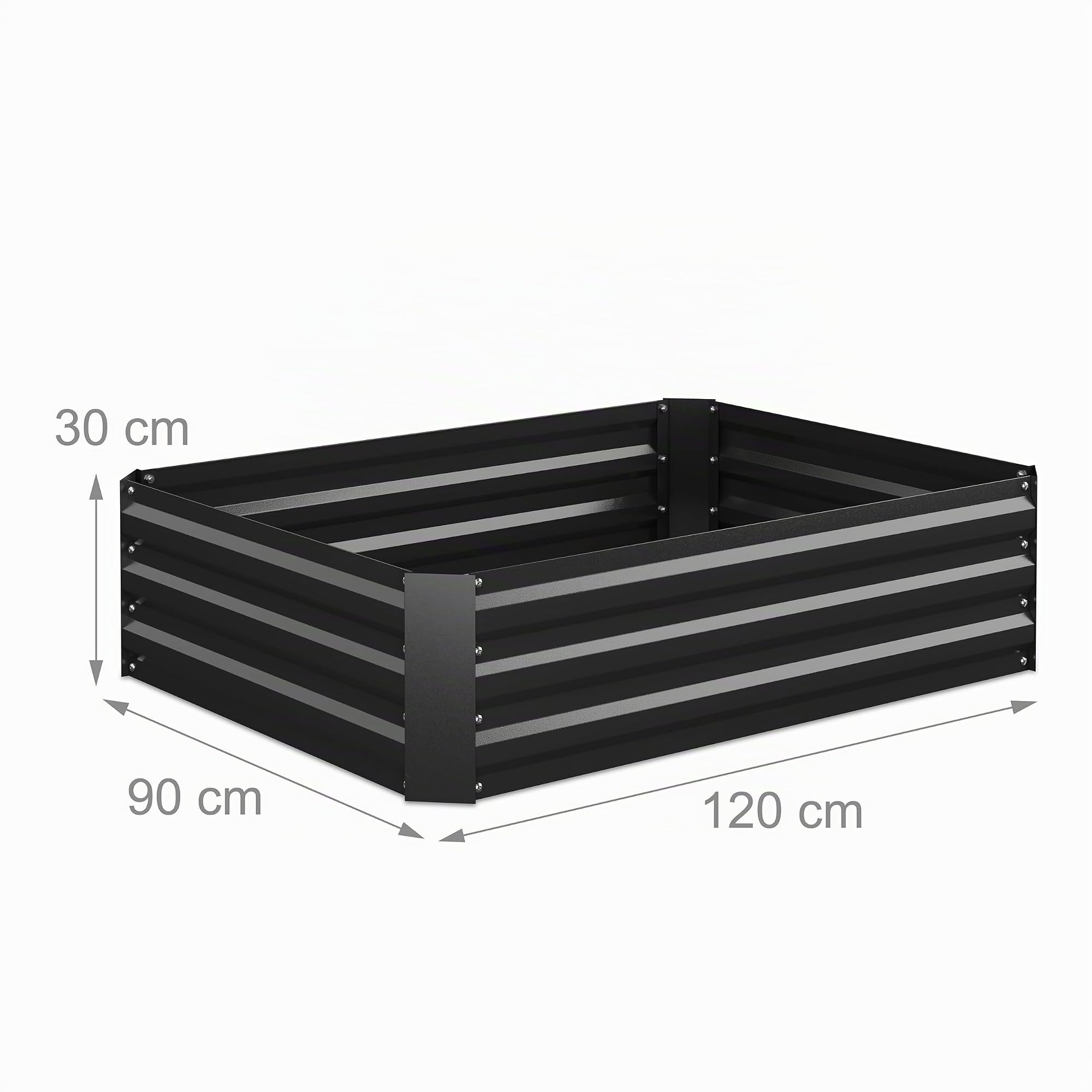 Relaxdays Fioriera Rialzata in Ferro Zincato, Aiuola per Il Giardino, Piante, Fiori, Erbe, HxLxP: 30x120x90 cm, Nero