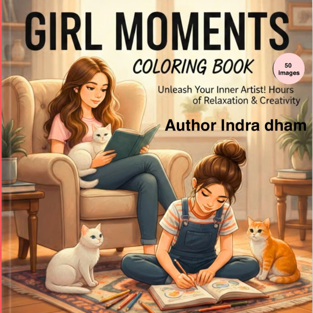 Girl Moments Coloring Book: A Cozy Aesthetic Coloring book for Teens and Adults; Cute & Girly Scenes for Relaxation and Stress Relief (50 Cute and Easy Everyday scenes)
