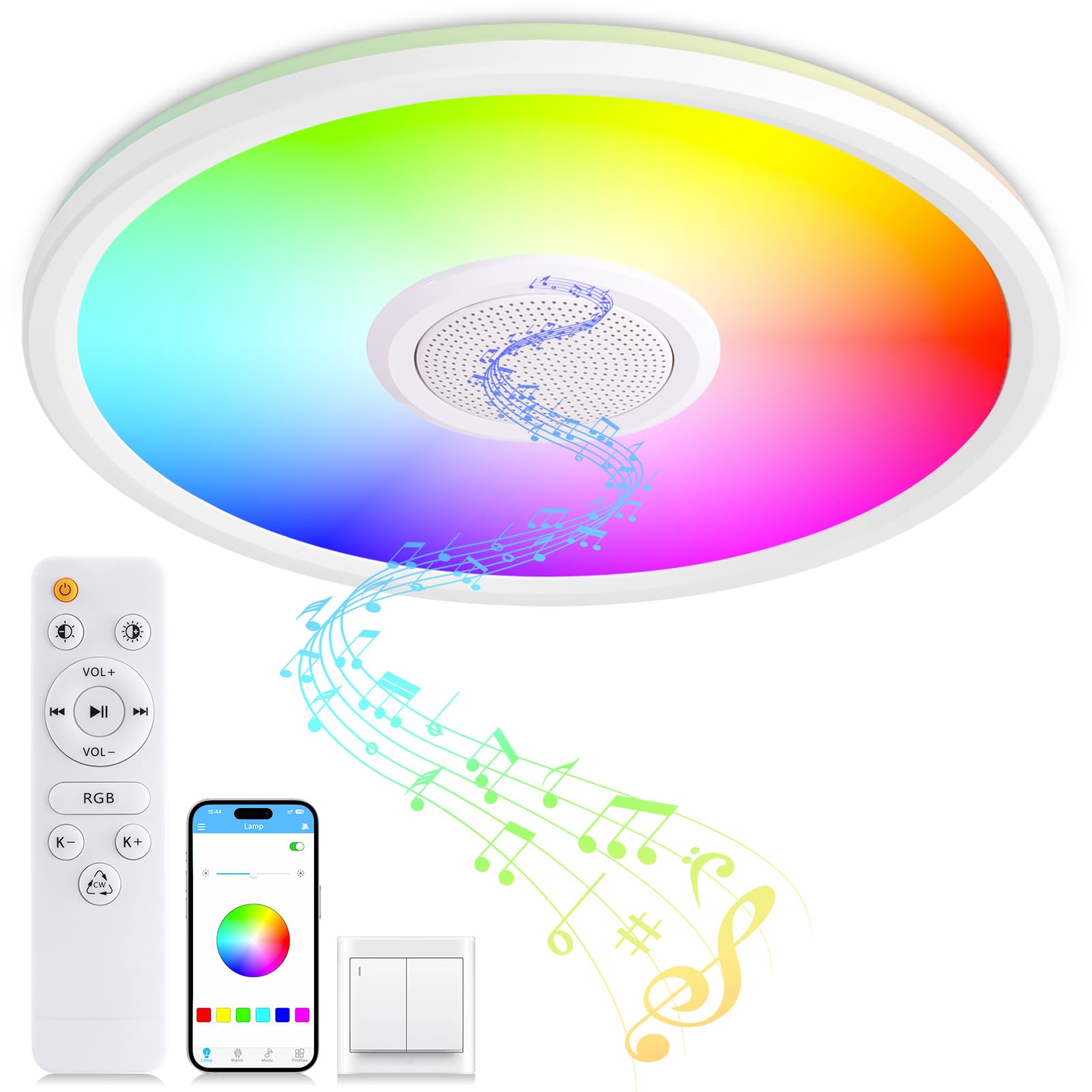Photo 1 of UprizeP RGB LED Ceiling Light with Bluetooth Speaker, 11" White