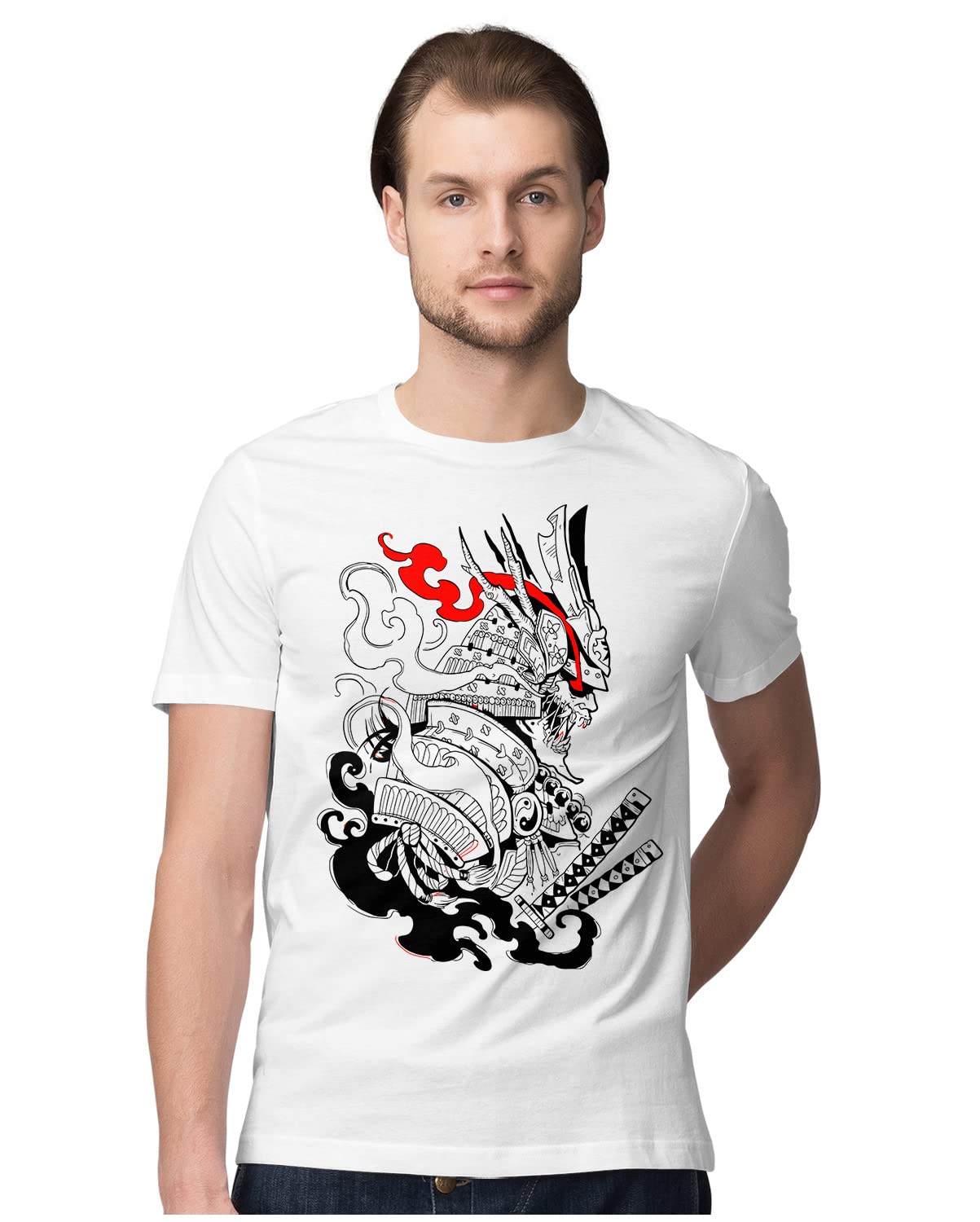 Heybroh Men's Regular Fit T-Shirt Samurai Oni 100% Cotton T-Shirt