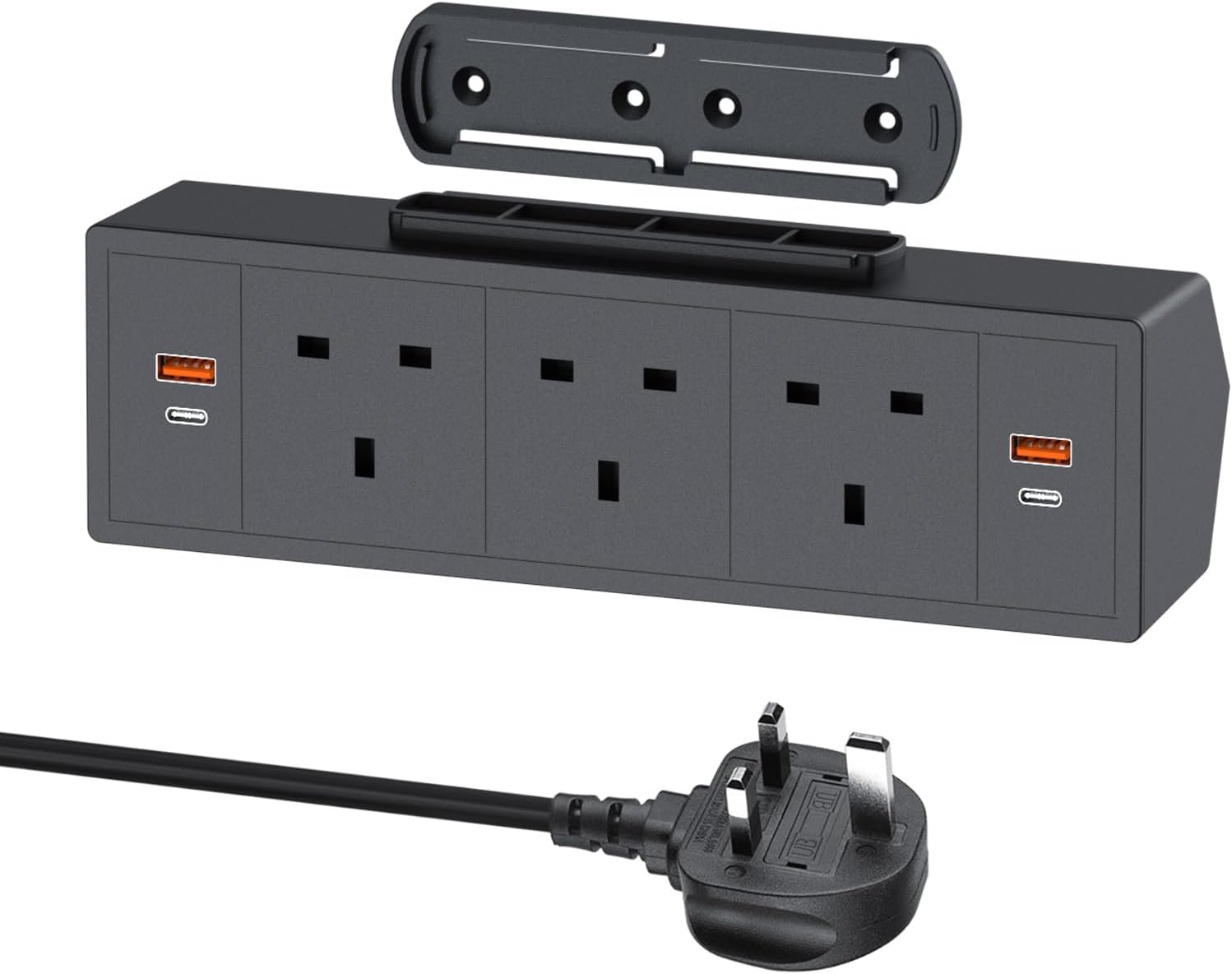 Desk Power Socket with USB C, Haiaoyyds Under Desk Power Strip with 3