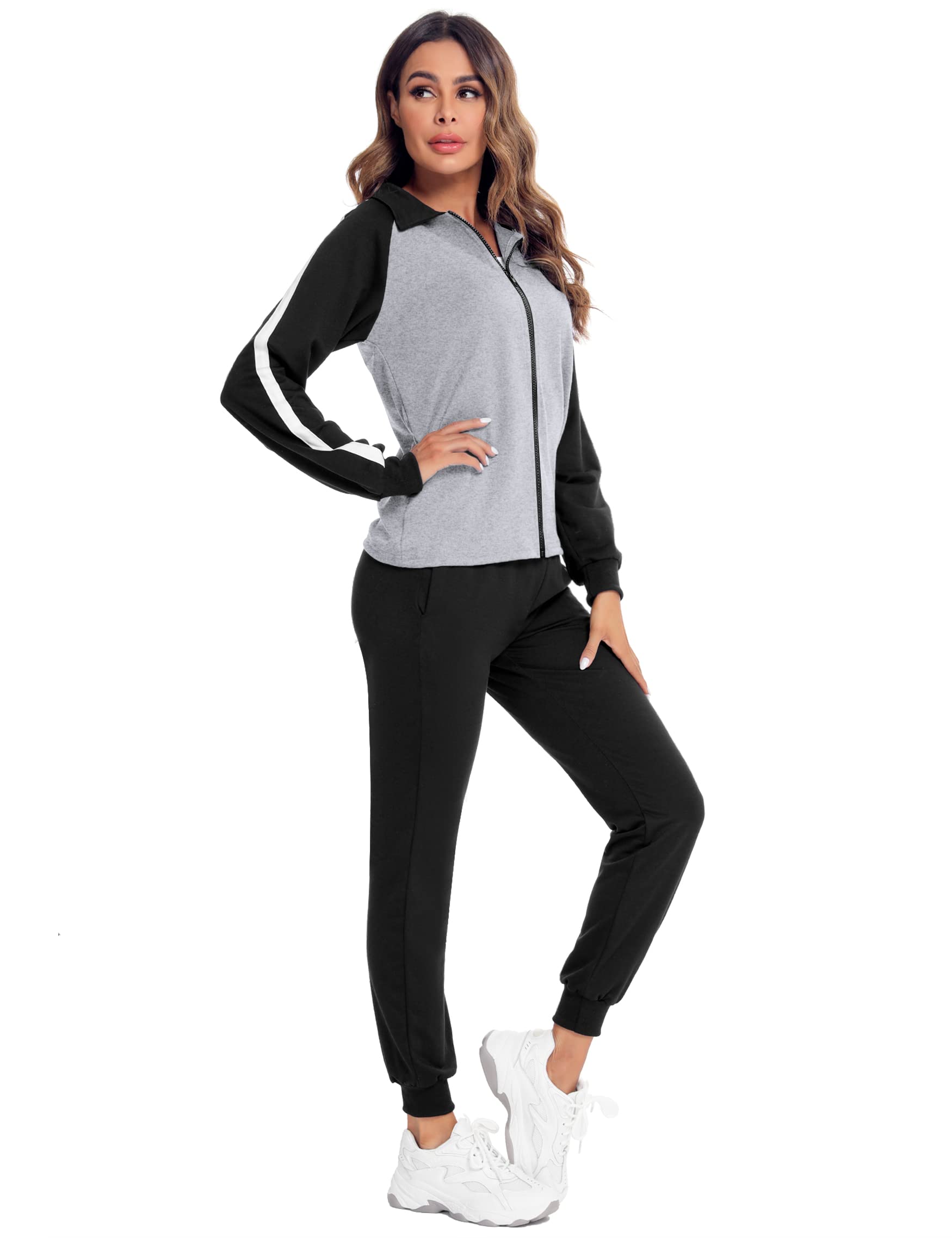 damski zestaw sportowy bawełniany damski zestaw sportowy 2 sztuki bluza do joggingu zapinana na zamek błyskawiczny zestaw sportowy, duży rozmiar, damskie, spodnie, sportowe, kieszenie, do fitnessu, jogi, joggingu