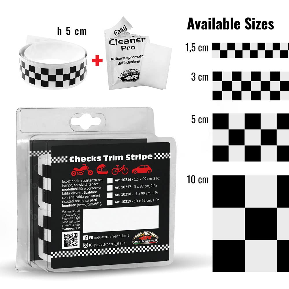 4R Quattroerre.it 10218 Checkes Trim Stripe Strisce Adesive a Scacchi Bianco e Nero 5 x 99 cm