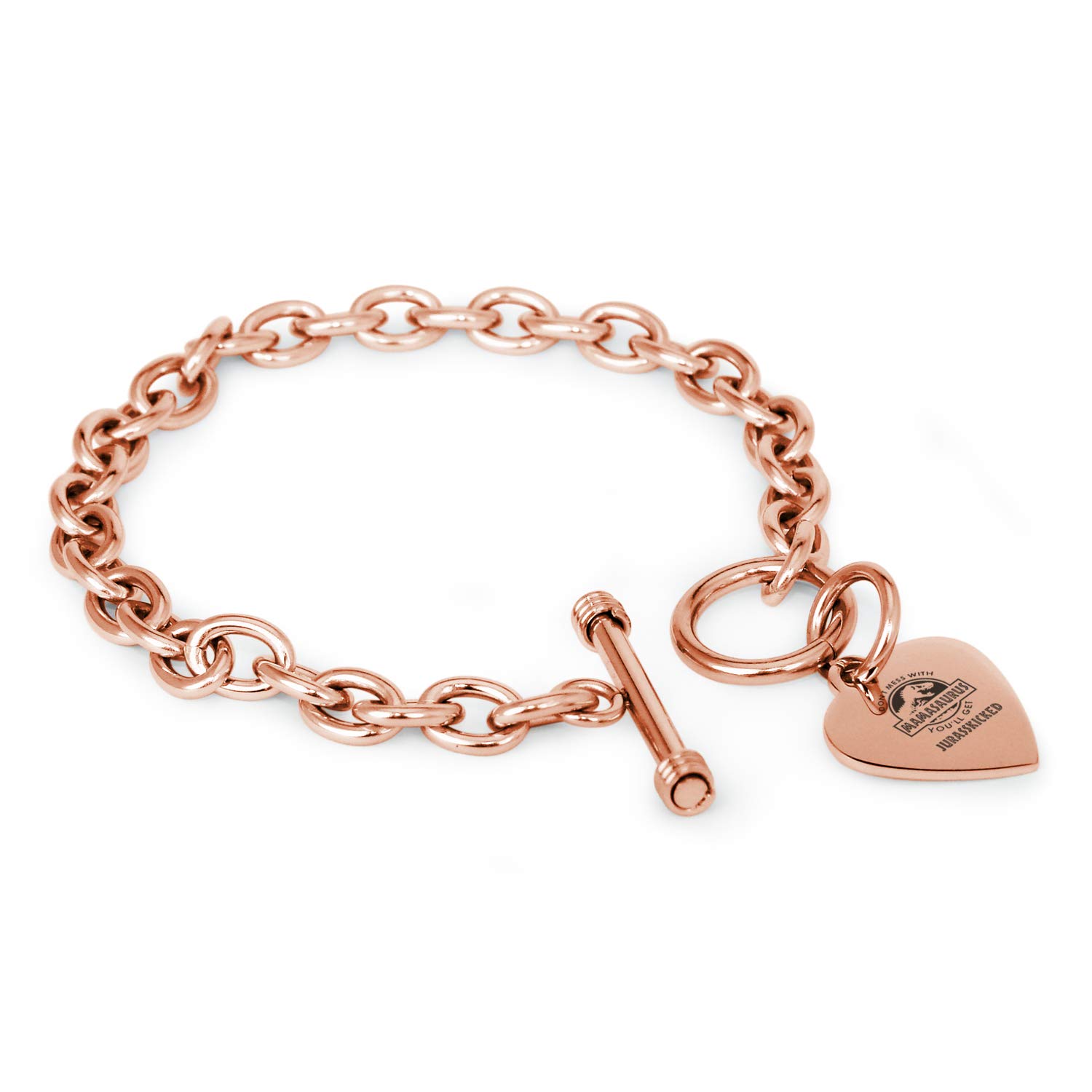 Tioneer Rose Gold Plated Stainless Steel Don't Mess With Mamasaurus Heart Charm, Bracelet Only
