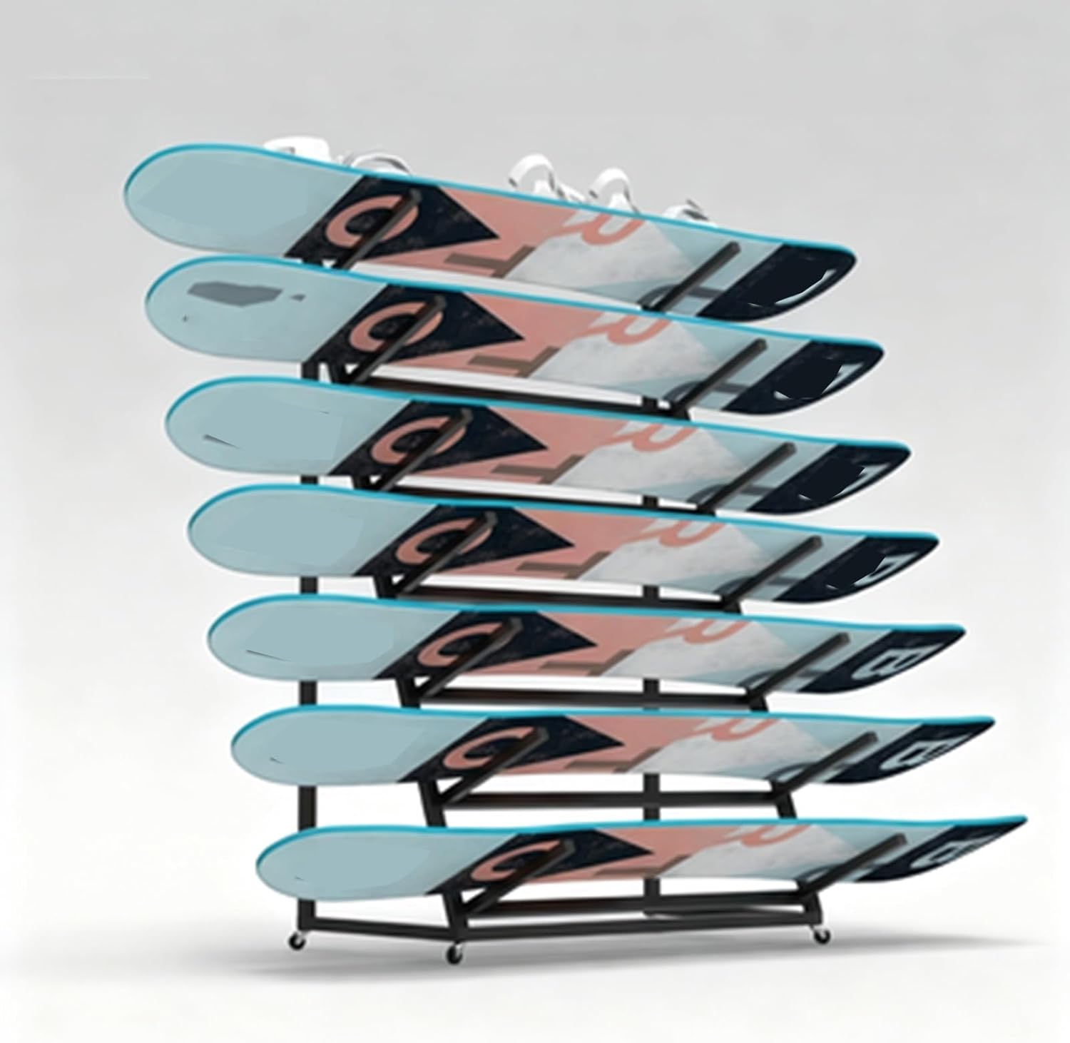 4/5/6-Tier Snowboard Storage Rack,Surfboard Rack Stand Holder with Wheels,Heavy Duty Sports Equipment Shelf,150kg Load Capacity,for Garage Home School Use