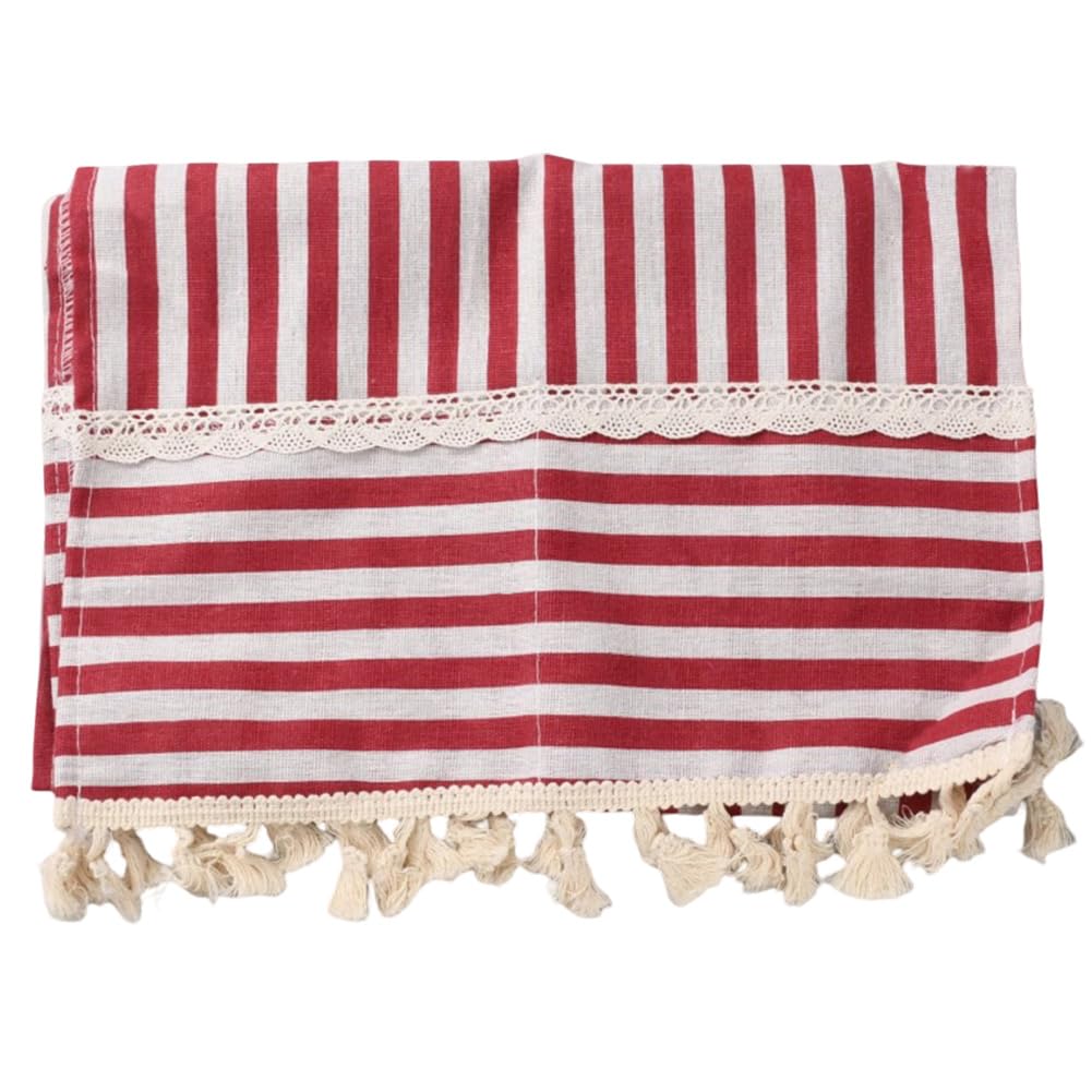GORGECRAFT 100×35CM Microwave Oven Top Dust Cover Cotton Linen Oil Proof Machine Protector Decorative Kitchen Appliance Cover with Storage Pockets for Decor Appliance Dust Control (Red Stripe)