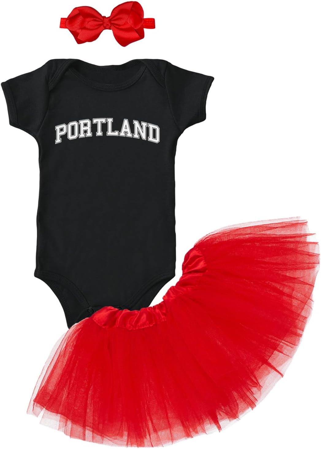 Portland - State Proud Strong Pride Sports Baby Bodysuit + Tutu Skirt + Bow Headband Set