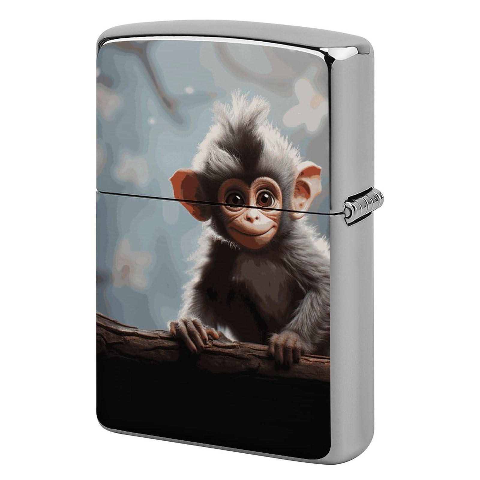 Cute Monkey Lighter Case Cover Vintage Metal Lighter Sleeve Reusable Lighter Protective Cover Decorative Lighter Holder Birthday Gifts for Men Women