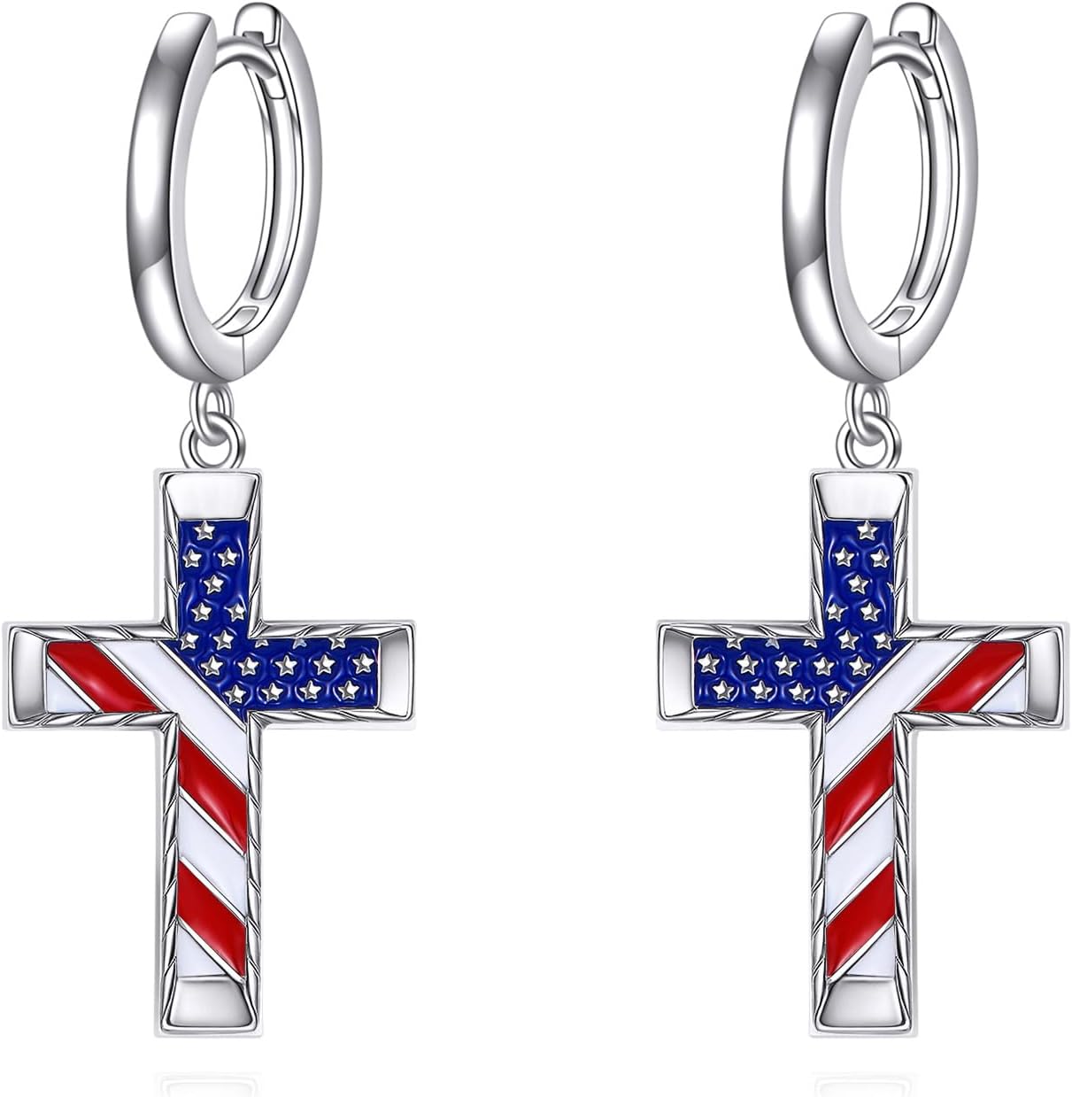 American Flag Earrings 925 Sterling Silver Cross Fourth of July Earrings Red White and Blue Earring American Flag Jewelry for Women Patriotic
