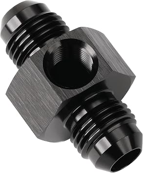 6AN Male to 6AN Male Flare Fuel Pressure Gauge Take Off Fitting Adapter Union with 1/8 NPT Side Port Aluminum Black