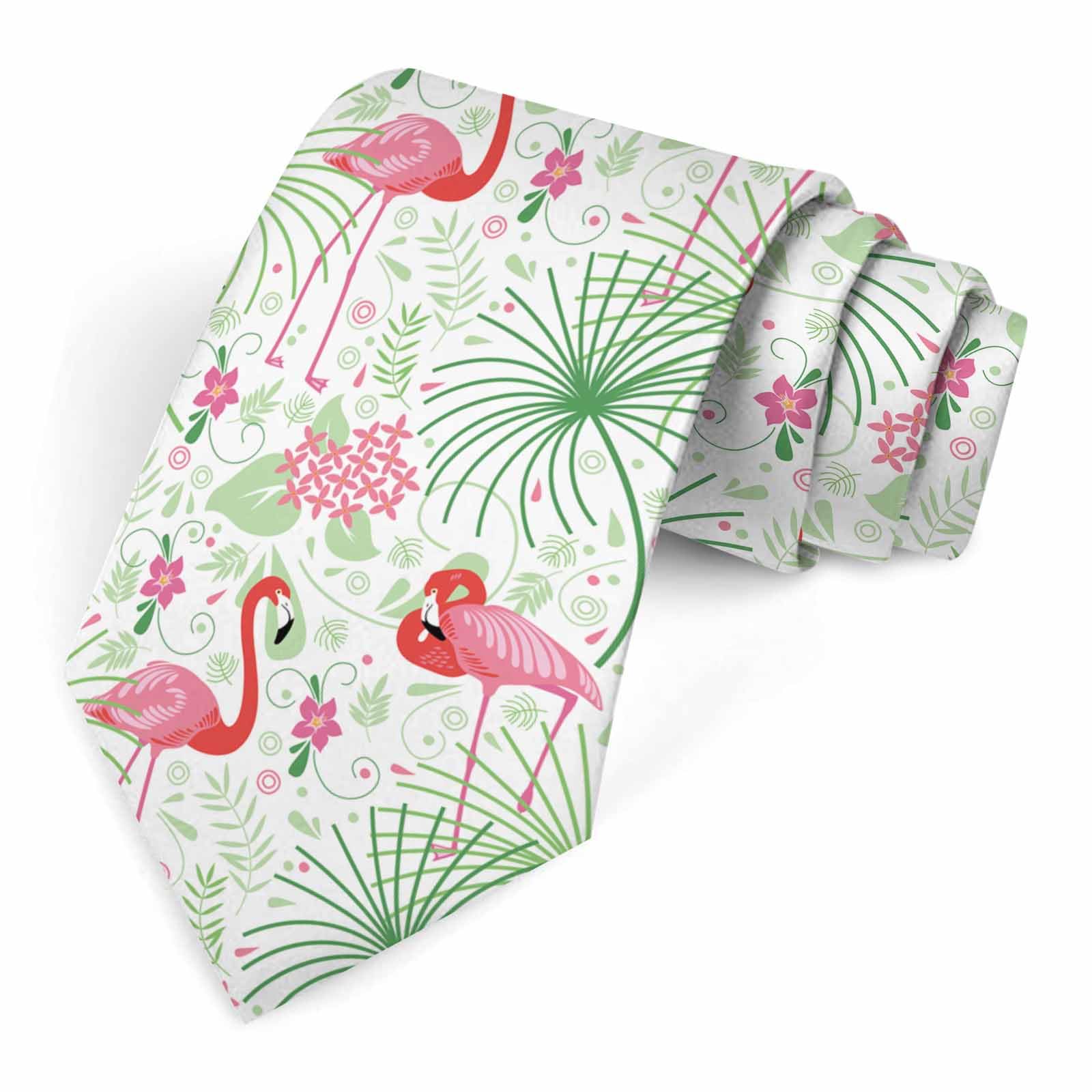 Muntayson Flamingo Leaves Men's Tie Men's Necktie Tie for Men Wedding Holiday Party
