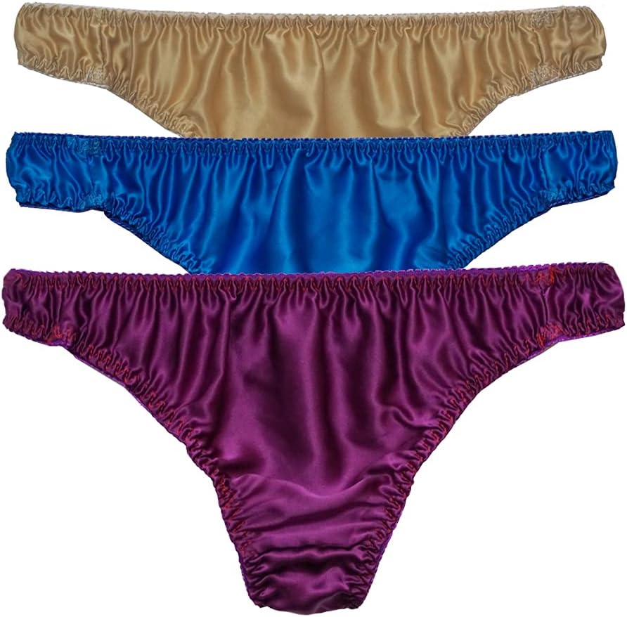 LSHARON Silk Men's Sexy 100% Mulberry Silk G-string Lingerie Underwear Thong Briefs 3 Pairs in one Economic Pack