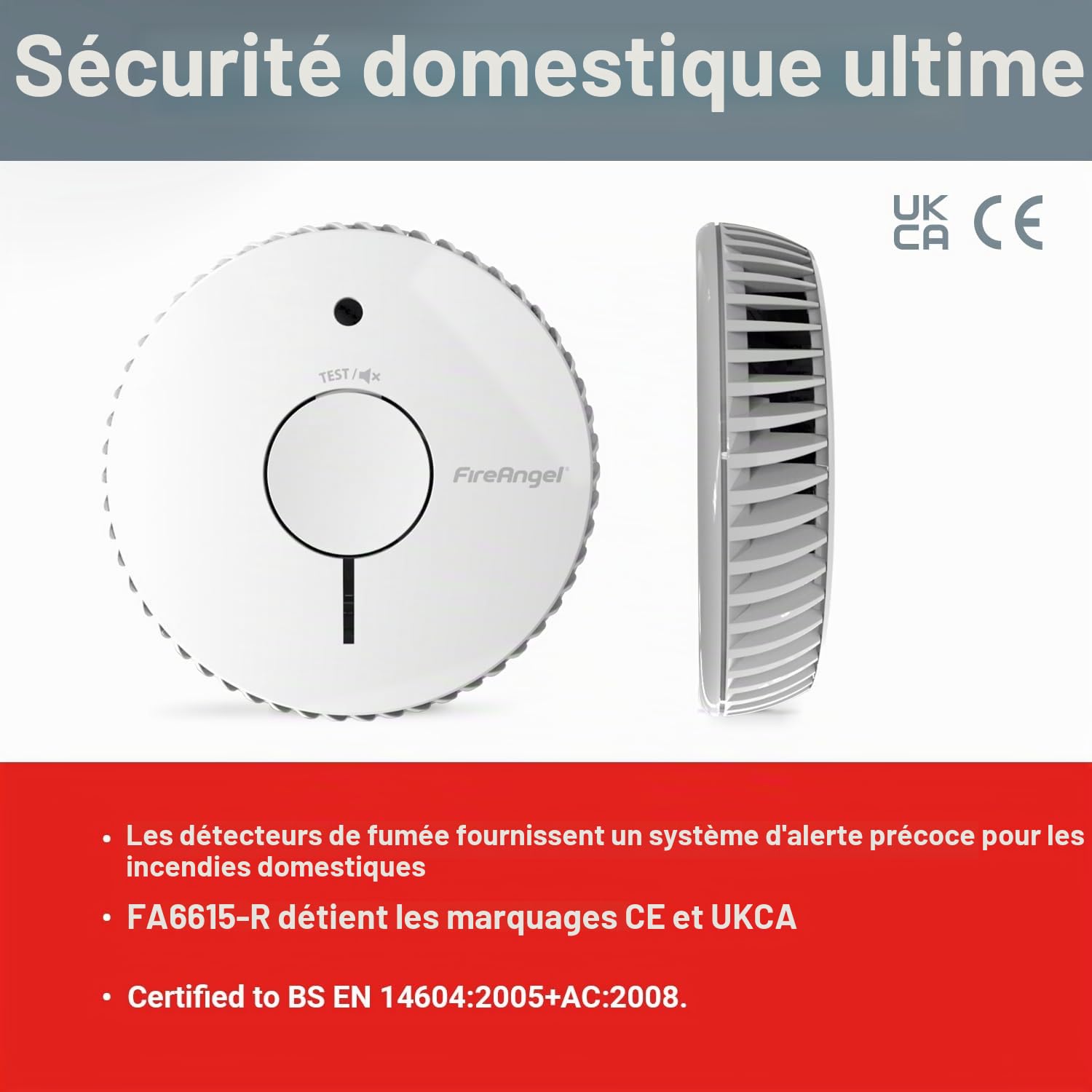 FireAngel Lot de 2 détecteurs de fumée optiques – FA6615-R – Détecteurs de fumée de 10 Ans pour la Maison avec Piles de 5 Ans – Détecteur de fumée – Alarme Incendie – Remplacement du ST-625