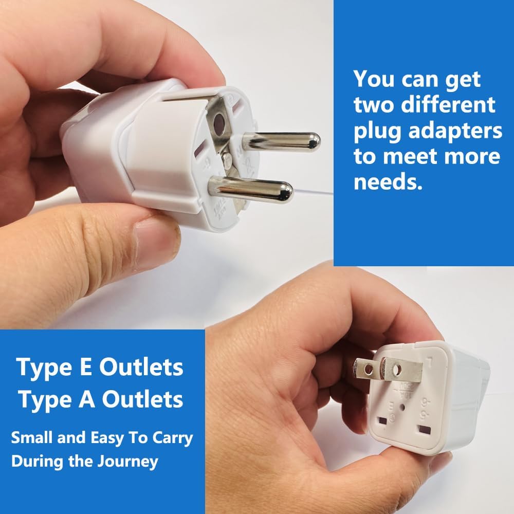 Peru Travel Adapter Plug 2-Pack - USA to South America Power Adapter Type A & E (White) - Dual Flat/Round Pins, 13A 250V Compact Design for Peru