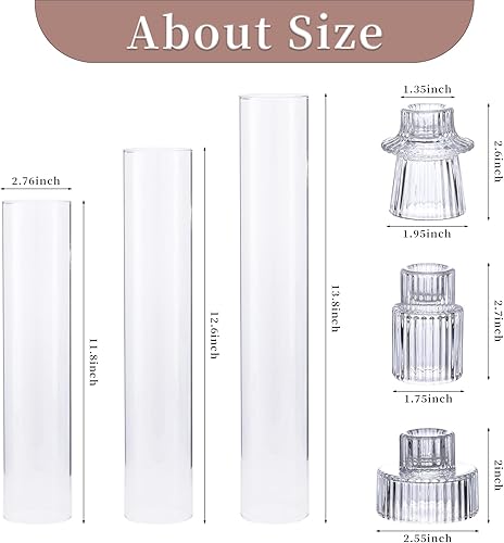 Miniatura 2 de Juego de 3 portavelas de vidrio de huracán para velas cónicas, portavelas con tubos de vidrio resistentes al viento (11.8 pulgadas12.6 pulgadas13.8