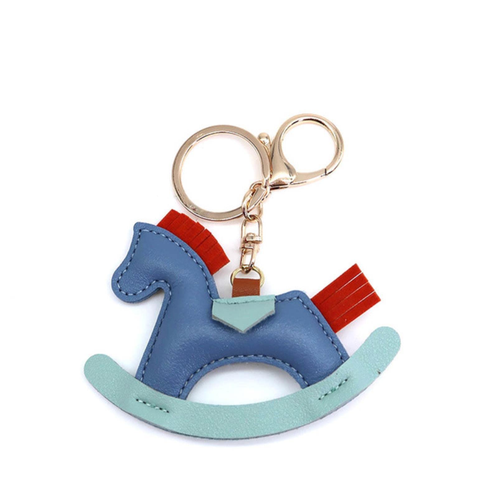 Jijiba Women's Blue Leather Keychain, Cartoon Pony Keyring Pendant,