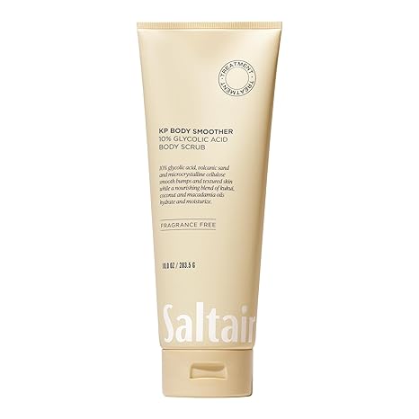 Saltair KP Body Scrub. 10% Glycolic Acid Treatment with Volcanic Sand and Plant Moisturizers. Fragrance-Free Physical Chemical Exfoliator. Exfoliating Body Scrubber for Rough Bumpy Skin, 10oz.