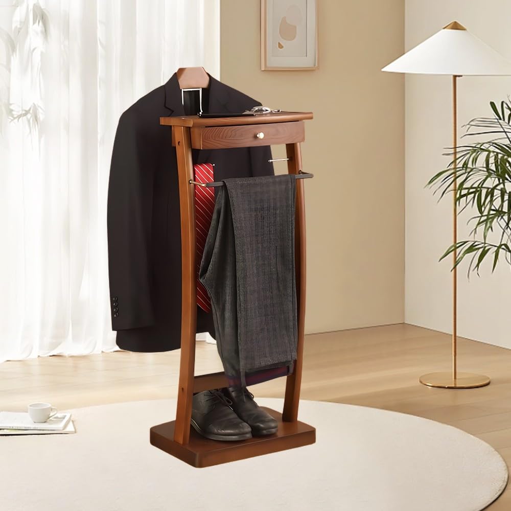 Herrendiener Stummer Diener Hölzern Herrendiener Stummer Diener Garderobe Kleiderständer Damendiener Garderobenständer Kleiderstange mit Hosenhalter und Breitem Schulterbügel