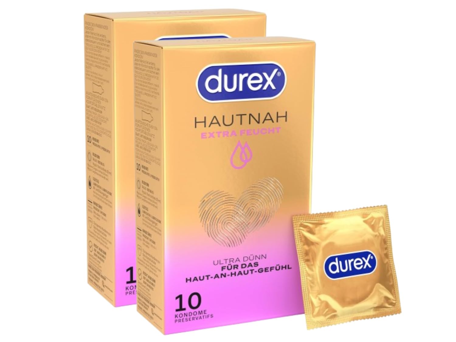 Durex Hautnah Extra Feucht Kondome – Ultra dünn, mit anatomischer Easy-On-Form & mit viel Silikongleitgel befeuchtet – 20er Pack (2 x 10 Stück)