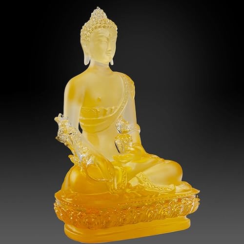 Miniatura 10 de Houlu Pequeña estatua de Buda de medicina de cristal para decoración interior del hogar, 4.33 pulgadas, figura de Buda curativa de cristal Liuli