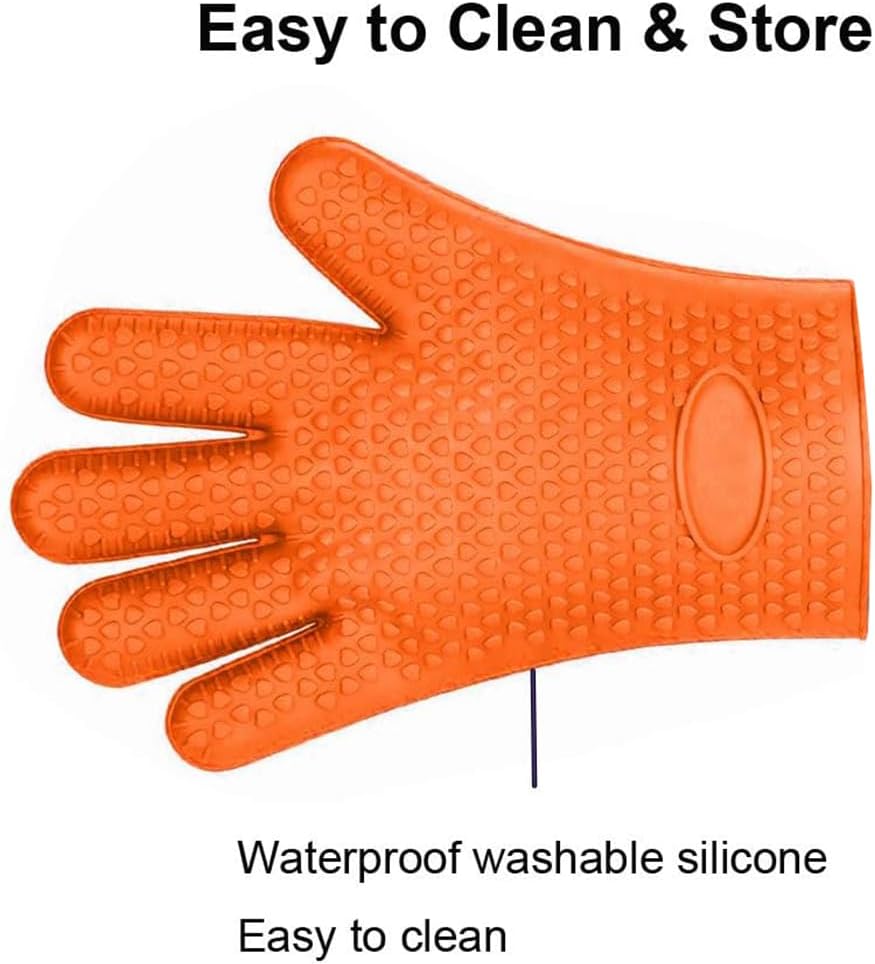 Dirza Silicone Grilling Gloves,Oven Mitts,Used for Cooking,Barbecue Orange
